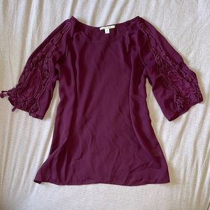 Francesca’s Miami Lace Sleeved Burgundy Blouse